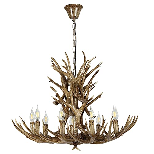 Durahonn Antler Chandelier, Farmhouse Deer Antler Chandelier 9 Light, E12 Bulbs, Antler Ceiling Pendant Light Fixtures For Living Room Coffee Shop, Hotel (18 Antlers + 9 Lights) #TOP15