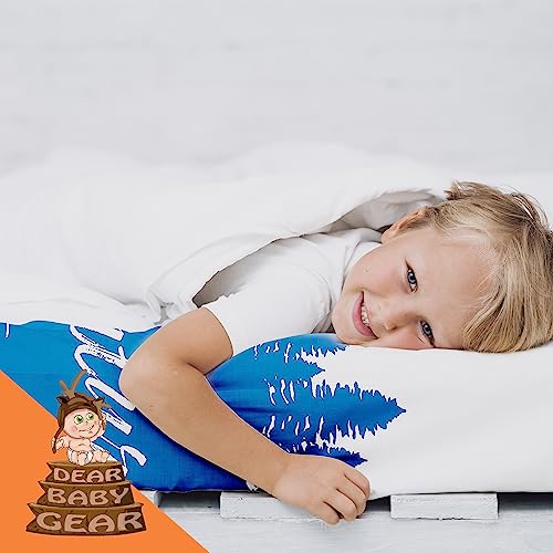 Image of Dear Baby Gear Deluxe Baby Crib Sheet - Cotton Polyester Infant Sheets - Soft Machine-Washable Crib Mattress Cover - Newborn Nursery Bedsheet - Navy Bear Adventure Awaits - Pine Trees Print, 52x28x10