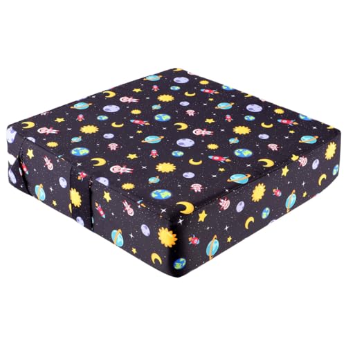 Angoily Cojín Elevador para Pequeños de Tela de Sarga, Portátil y Desmontable, Color Negro Estampado de Estrellas, para Silla de Comedor Correas Antideslizantes, Uso en Casa y