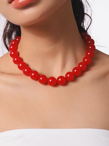 Sacina Red Beaded Choker Necklace, Chunky Beaded Necklace, Goth Emo Y2k Aesthetic Jewelry, Christmas Jewelry Gift for Women3