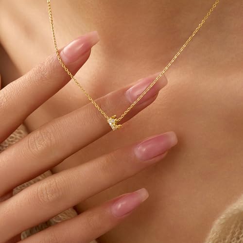 Princess Crown Charm Necklace for Women 925 Sterling Silver Round CZ Queen Dainty Pendant Luck Necklace 14K Gold Plated Royal Delicate Crystal Choker Cute to Daughter Mother Wedding Birthday Jewelry4