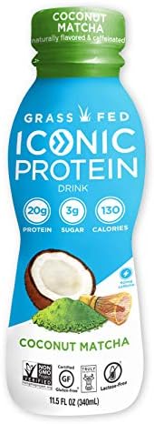 Iconic Grass Fed Protein Drinks, Coconut Matcha (12 Pack) | Low Calorie, High Protein Shakes | Lactose Free, Gluten Free, Non-GMO, Kosher | Low Carb Snack & Healthy Breakfast Drink | Keto Friendly