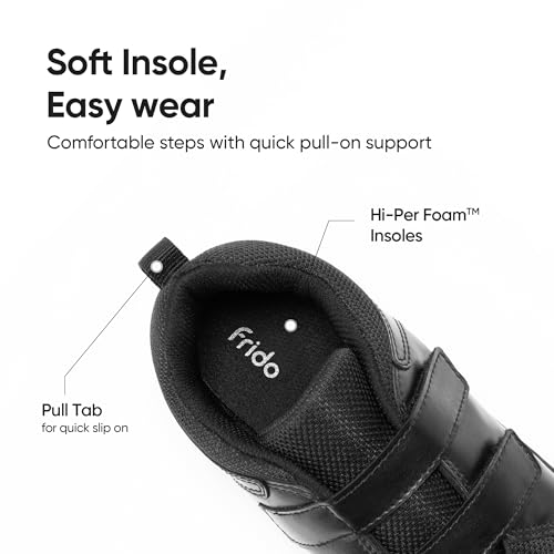 Image of Frido School Shoes for Boys & Girls with Wide Toe Box - Black Comfortable Zero Drop Kids School Shoes with Velcro Closure - Breathable Mesh, Black