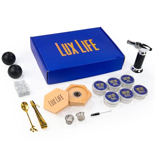 Lux Life Kit de defumador de bourbon: máquina de coquetel com tocha, infusor de uísque, 6 sabores de