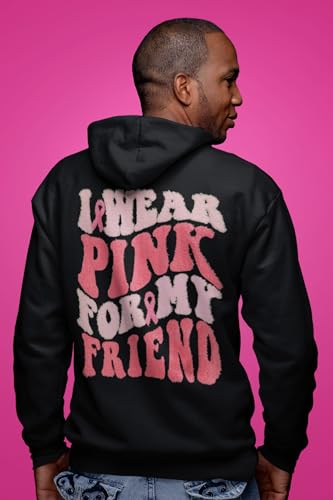 Wild Bobby Breast Cancer Awareness Trendy Fuzzy Pink Chenille Fabric Fluffy Patch Front and Back Zip Up Hoodie Sweatshirt4