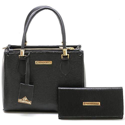 Kit Bolsa Baú com Carteira Feminina Amanda Brazil Preto