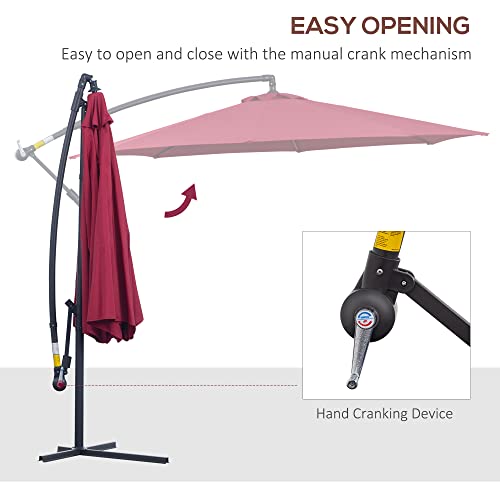 Outsunny 10' Cantilever Hanging Tilt Offset Patio Umbrella With Uv & Water Fighting Material And A Sturdy Stand, Red #TOP3