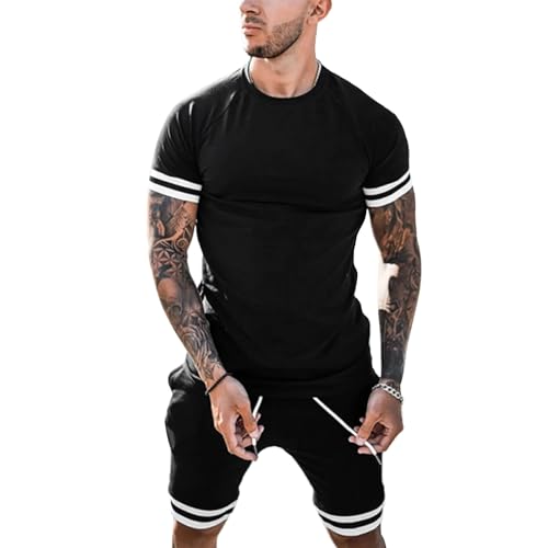 Mens Short Sets 2 Piece Outfits Fashion Short Sleeve Summer Tracksuits Casual Set with Pockets