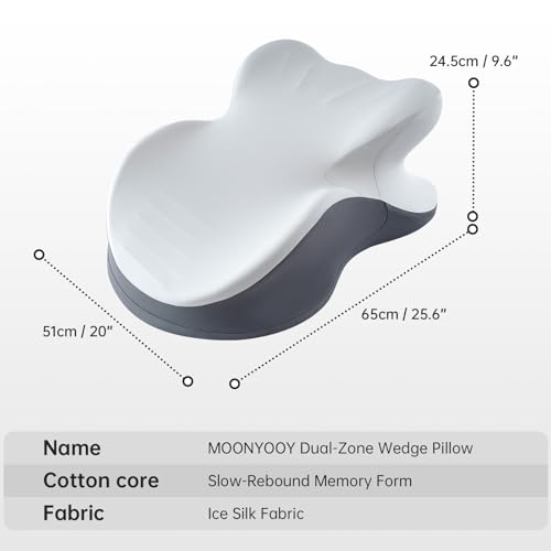 Image of MOONYOOY Ergonomic Zoned Memory Foam Wedge Pillow for Bed, Prone Sleeping & Reading Cushion with Smooth Unibody Gentle Incline, Targeted Support for Stomach Sleepers & Back Pain Relief, Washable Cover