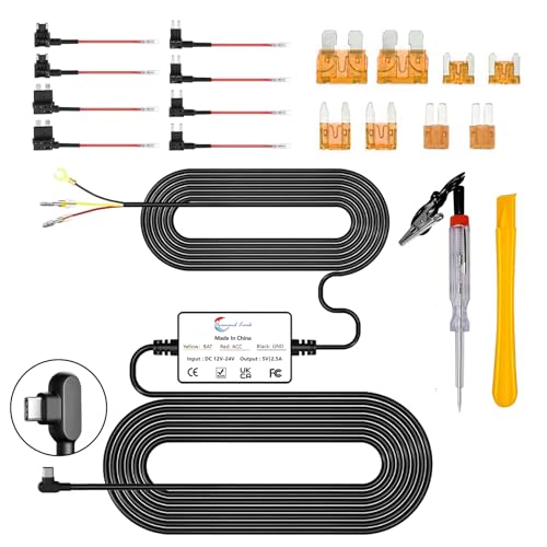 Diamond Lark Dash Cam Hardwire Kit, Converts 12V-24V to 5V Type C USB Hardwire Kit for Dash Camera, Supports 24-Hour Parking Monitoring for Car DashCam (14.7FT)