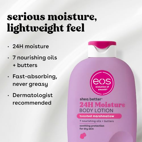 Image of eos Shea Better Body Lotion Toasted Marshmallow, 24-Hour Moisture Skin Care, Lightweight & Non-Greasy, Natural Shea Butter, Vegan, Moisturizing Body Lotion for Dry Skin, 16 fl oz