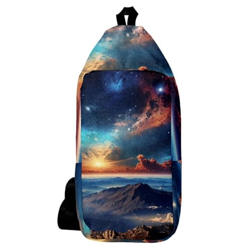 Sac à dos à bandoulière imprimé nébuleuse et montagne sacoche multicolore