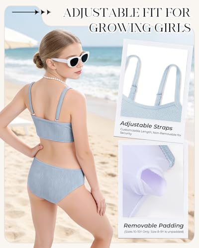 Image of Century Star Girls Ribbed 2-Piece Bikini Swimsuit - Fully Lined Modest Bathing Suit for Teens & Tweens