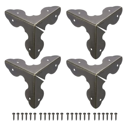 Image of uxcell 33x33x33mm Metal Box Corner Protectors Edge Guard Iron Bronze Tone 24pcs