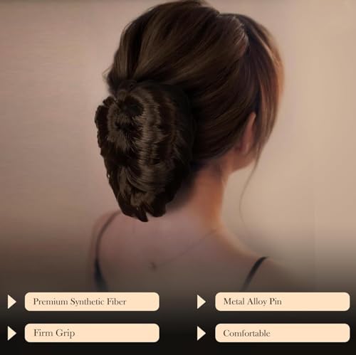 Image of HAIR WALA Flower Style Claw Clip Bun net attached Hair Extension decorative bun for attractive look Synthetic Fake Ponytail Hair extension for Women Girls, Matte Finish(Brown Color) (Brown)