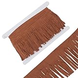 letsinstyle 5 Yarda de Ribete de Flecos de Cuero Sintético Marrón, Borla de Costura de Doble Cara de 3.14 Pulgada, Adornos Artesanales de Maillard para Coser Vestidos Y Bolsos de Ropa.