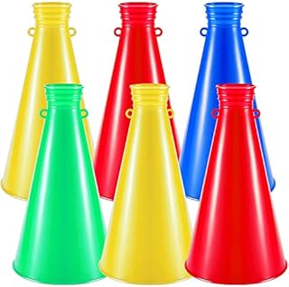 6 Pcs Megaphone Party Accessory Cheer Megaphone Blue Red Yellow Green Plastic 9 Inch Megaphone for Party Sports Match Game Outdoor Activities, 2022 World Cup Soccer Party Favors
