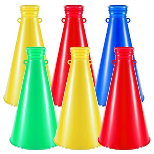6 Pcs 9 Inch Red Cheer Megaphone Party Accessory Cheer Megaphone Noisemaker Toys Plastic Mini Megaphone for Party Favors Sports Match Game Outdoor Activities Soccer Blue Yellow Green (Random Color)
