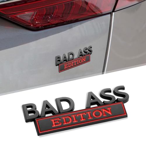 Image of 1 PC Car Fender Badge Stickers, Bad Ass Edition Alloy 3D Three-Dimensional Tailgate Front Grille Hood Anti-Rust Personalized Decoration, Exterior Modification Accessories (Red & Black)
