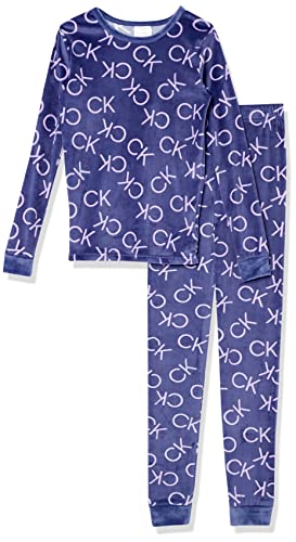 Calvin Klein Girls' 2 Piece Bunny Fleece Pajama Sleep Set, CK Oversize, 4