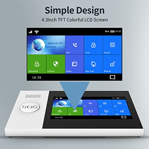 Wireless Home Alarmanlage, Wi-Fi-Sicherheit salarmsystem mit 4,3 Zoll Full-Touch-Bildschirm,...