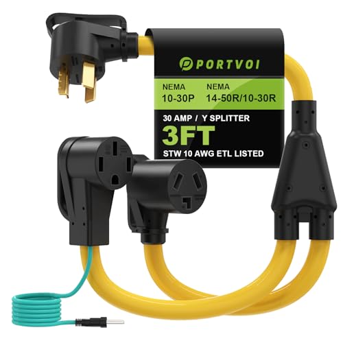 30 Amp 3 Prong Dryer Y Splitter Adapter to EV/RV NEMA 10-30P to 14-50R/10-30R 30A to 4 Prong 50A for EV/RV Charging at Dryer Outlet 10 AWG ETL Certified 3FT with Safety Ground Wire