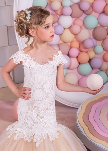 Mermaid Flower Girl Dress Off Shoulder Lace Tulle Pageant Dresses for Girls Princess Flower Girl Dresses for Wedding4