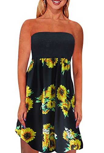 Image of Zyyfly Strapless Dress for Women Summer Beach Boho Smocked Tube Top Dress