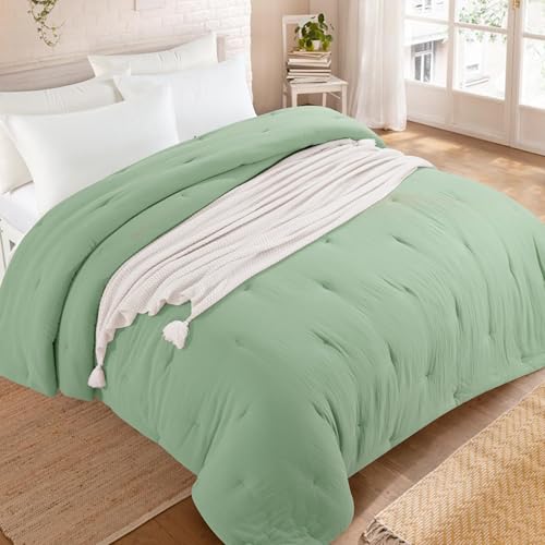 image for HOMBYS 100% Cotton Muslin Comforter Oversized King 120x120, Lightweigh