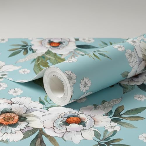 Image of Floral Wallpaper Peel and Stick - Flower Design Self Adhesive Wall Paper for Living Room, Bedroom, Kitchen, Removable Waterproof Wall Decor (MG14, 16X128 Inch)