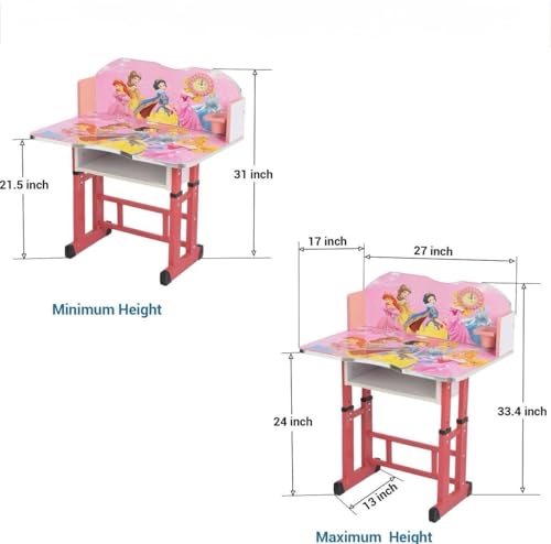 Image of Kids Study Table and Chair Set | 4-15 Years | Adjustable Height| Strong and Ergonomic | Multifunctional Writing Desk for Kids (Pink)
