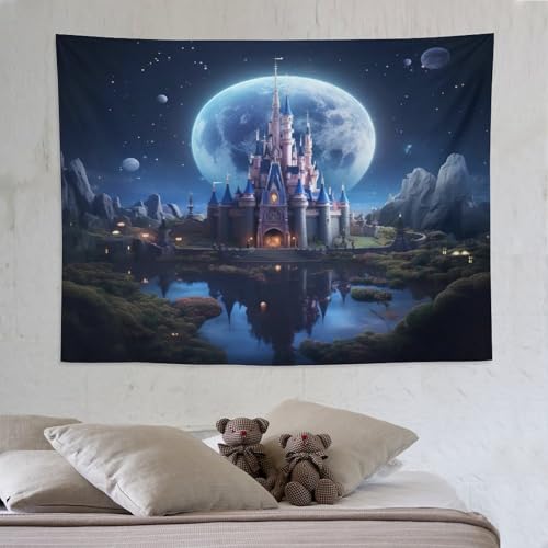 Tissu imprimé 3D château PAZZK pour cacher un mur blanc de chambre