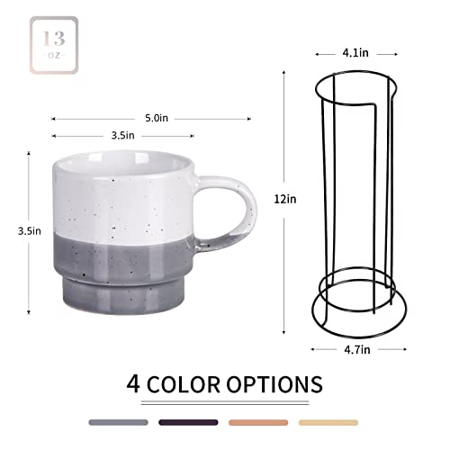 Cutiset 13 Ounce Stackable Coffee Mug Set With Metal Rack,Exquisite Assorted Color Mugs For Coffee, Tea, Cocoa, Milk, Set Of 4 #TOP1