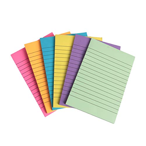 yalansmaiP 6 Pack 300 Sheets Lined Sticky Notes with Lines Self-Stick Notes Lined Memo Notes for Office, School and Home, 6 Bright Color, 4 x 6 Inch