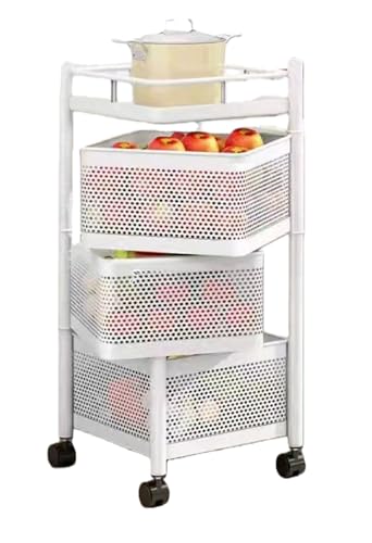 yarunchuangding キャスター付きキッチンカー3/4/5段天板付き360°可動大容量通気収納車収納キャスター付きカートおしゃれ新生活一人暮らし厚手炭素鋼変形しにくく荷重も強く収納各種小物ホーム業務業務用寝室リビング (ホワイト,3層(四角))