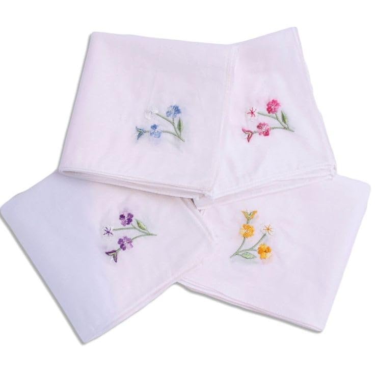 Shree adodhya Pack of 4 Embroidered Cotton Handkerchiefs for Women – Colorful Floral Sprig Embroidery on Soft White Fabric.-image-9