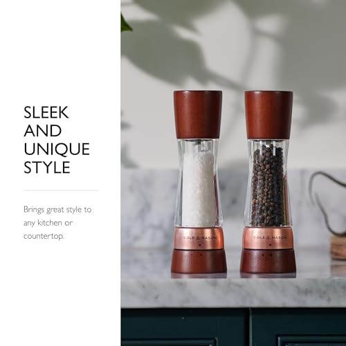 Image of Cole & Mason Derwent Salt Mill - Gourmet Precision Salt Grinder - Refillable Seasoning and Spice Tools - Adjustable Seat, Himalayan and Kosher Salt Grinder Settings - Rose Gold