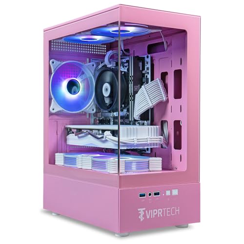 Image of ViprTech Stryker 1.0 Gaming PC - AMD Ryzen 7 (4.1GHz Turbo), RX 580 8GB, 16GB DDR4 RAM, 500GB SSD, 700W PSU, WiFi BT, Win 11 Pro, RGB, Desktop Computer Prebuilt, Pink