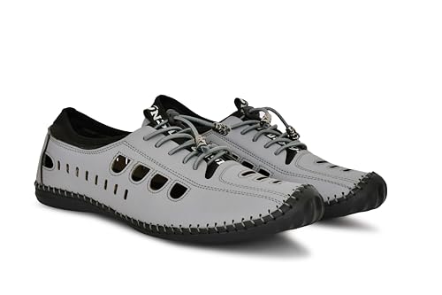 Image of OZJI Faux Leather Stylish sandals (Grey, UK Footwear Size System, Adult, Men, Numeric, Medium, 6)