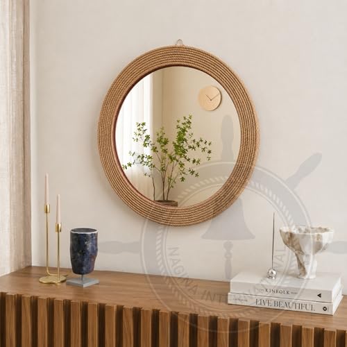 Image of Nagina International Hand Crafted Nautical Premium Wall Decor Rope Accentuated Mirror | Maritime Sailor's Decor Gifts & Collectibles (24 Inches)