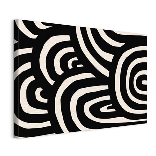 Déco murale moderne vagues géométriques tableau noir et blanc 120x80