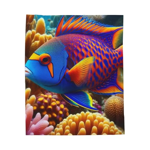 Royal Gramma Fish Velveteen Plush Blanket &ndash; Cozy Coral Reefs of The Caribbean Sea