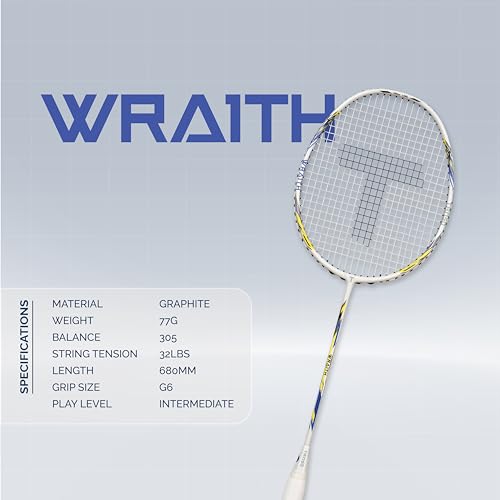 Image of TANSO Wraith Strung Badminton Racket (32 Lbs Tension, Recommended by Padukone School of Badminton, 77 Grams Ultra Light Weight Full Carbon Fiber with Premium Strings and Full Racquet Cover)