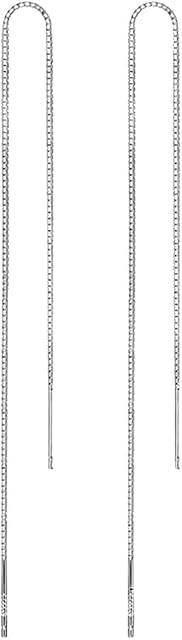 Juliyeh 925 Sterling Silver Line Link Chain Earrings for Women -Long Bar Tassel String Threader Pull Through Earrings Line Link Chain Earring Threader Earrings Chain Threader Earrings Gifts18cm