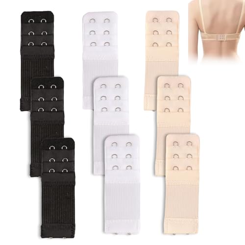 QGH Bra Extenders 2 Hooks for Women: 9 Pcs Elastic Bra Strap Extender with 3 Rows for Daily Wear - Soft Comfortable Extensions Ideal for Plus Size (Black White Skin Colors)