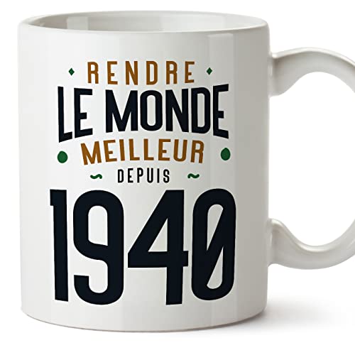 MUGFFINS Tazas 1940 Cumpleaños - En Francés - Rendre le Monde Meilleur - 11 oz / 330 ml - Regalo original y divertido