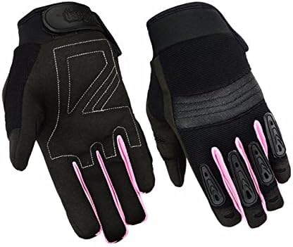 Hugger Women's Touchscreen Full Finger Motorcycle Gloves w/Reinforced Palms for Riding, Cycling, Climbing, Work, Sports (Medium, Pink/Black)