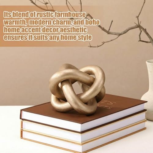 Image of Yalikop 3 Link Wood Knot Decor Rustic Home Decor Accents Hand Carved Coffee Table Decoration, Boho Chain Link Decoration, Modern Shelf, Rustic Objects for Home Living Room Bedroom(Champagne)