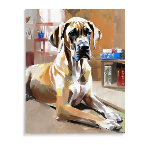 DIY Paint by Number for Adults Beginner Fawn Great Dane Dog Paint by Number on Canvas DIY Oil Painting for Gift Home Wall Decor 20x24inch(50x60cm) Frameless