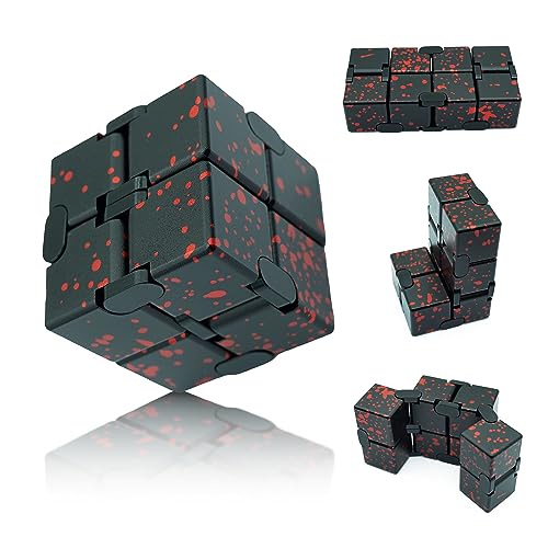 DOLASEV Infinity Cubes, Metal Infinity Cube Fidget Toy Aluminum Alloy for Kids, Adults Silent Infinity Cube Fidget Toys for Anxiety, ADD, ADHD, Autism (Black Red)